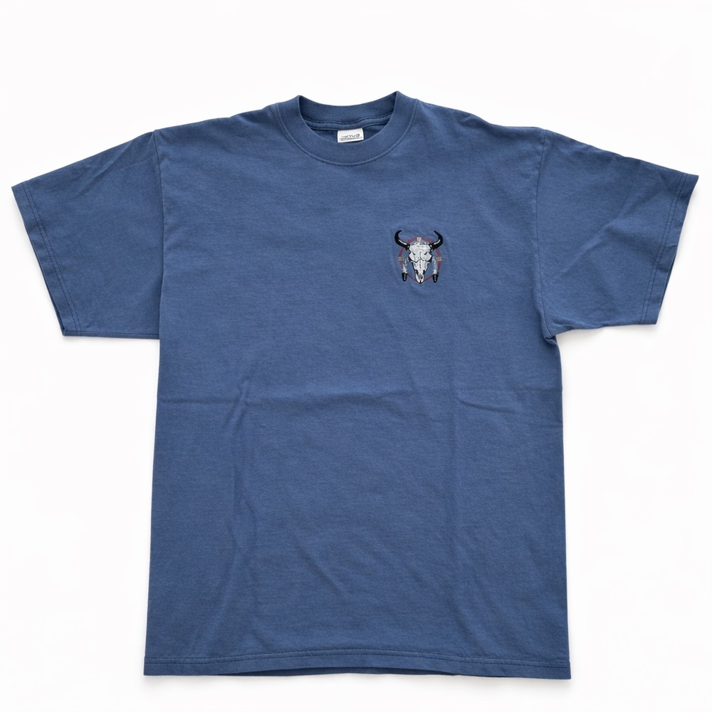 Vintage Southwest Embroidered Bull Skull Tee Blue — Anvil Comfort Cotton